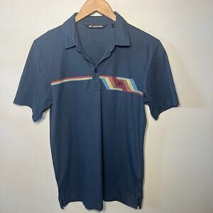 Travis Mathew Shirt Gold Polo Blue Multi Color Striped Cotton Knit Casual Prep S